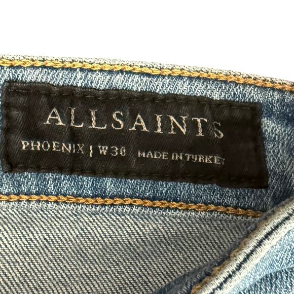 AllSaints Blue Phoenix Distressed Raw Hem Light Wash Skinny Ankle Jeans size 30 - Picture 4 of 9